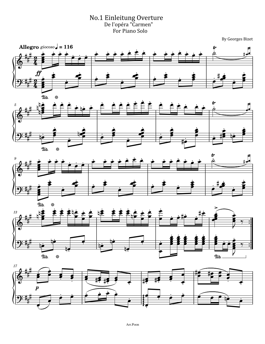 G.Bizet - Overture - De l'opéra “Carmen” - For Piano Solo Original (arr. poon)