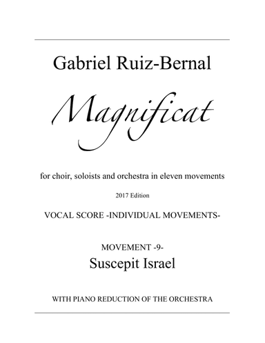 MAGNIFICAT. Mov. 9 "Suscepit Israel". Aria for Soprano with piano (orchestra reduction)