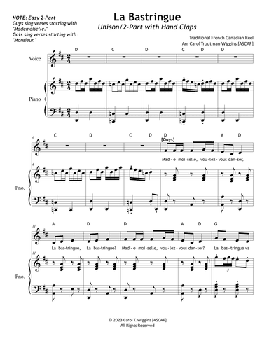 La Bastringue (Unison/2-Part with Hand Claps) (arr. Carol Troutman Wiggins)