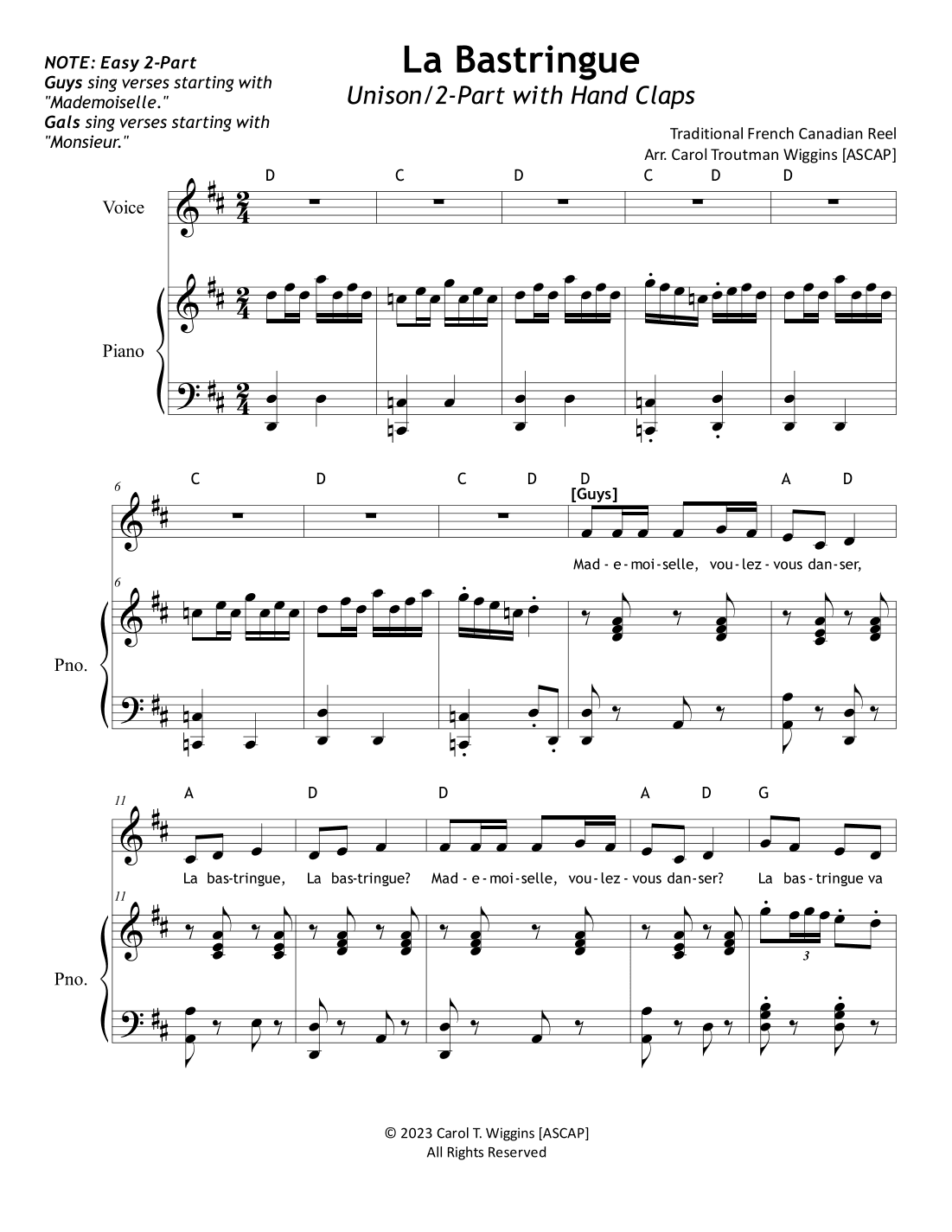 La Bastringue (Unison/2-Part with Hand Claps) (arr. Carol Troutman Wiggins)