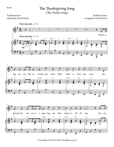 The Thanksgiving Song (The Turkey Song) (arr. David Galvin)