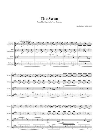 The Swan by Saint-Saëns for Sax Quartet with Chords (arr. Langanho)
