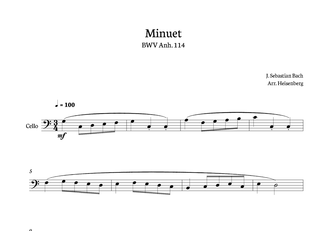 Minuet - Bach for Cello (arr. Heisenberg)