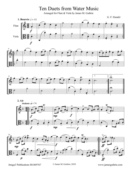 Handel: Ten Duets from Water Music for Flute & Viola (arr. James M. Guthrie)