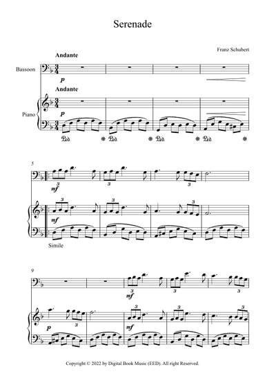 Serenade - Franz Schubert (Bassoon + Piano) (arr. Digital Book Music)