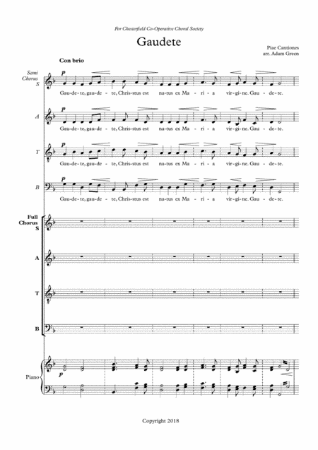 Gaudete - arranged for SATB with optional semi-chorus and piano accompaniment (arr. Adam Green)