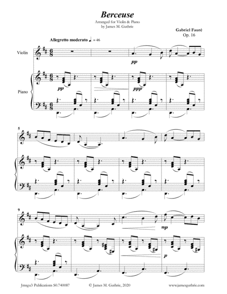 Fauré: Berceuse Op. 16 for Violin & Piano (arr. James Guthrie, ASCAP)