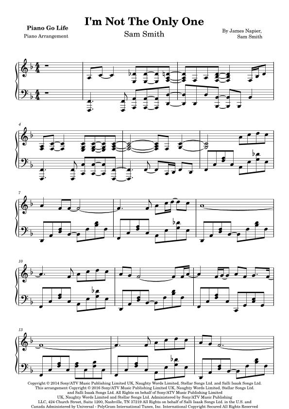 I'm Not The Only One (arr. Piano Go Life)