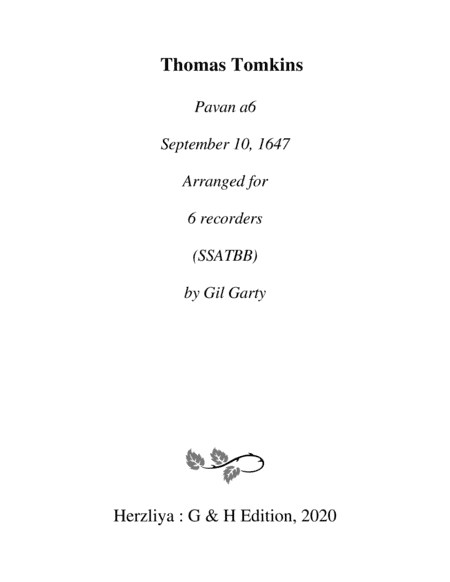 Pavan (1647) (arrangement for 6 recorders) (arr. Gil Garty)