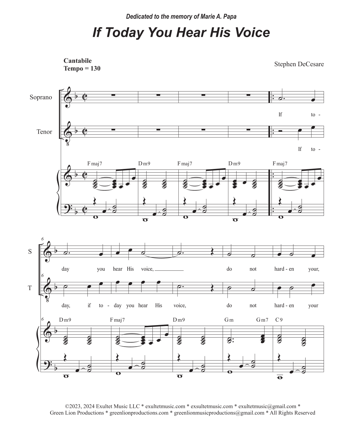 If Today You Hear His Voice (Duet for Soprano and Tenor solo)