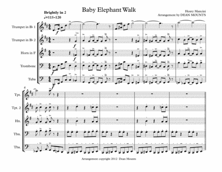 Baby Elephant Walk from the Paramount Picture HATARI! (arr. Dean Mounts)