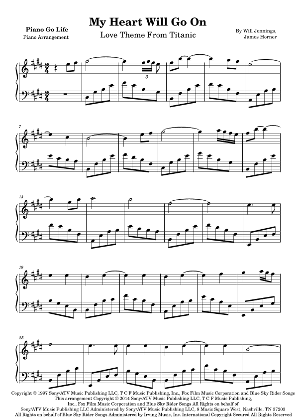 My Heart Will Go On (love Theme From 'titanic') (arr. Piano Go Life)