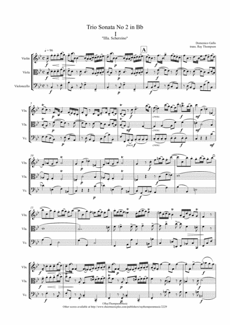 Gallo: Trio Sonata No.2 in Bb Mvt.I ( "Pulcinella Suite"Mvt 3a Scherzino) - string trio (arr. Ray Thompson)