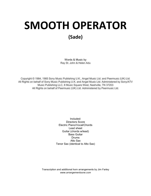 Smooth Operator (arr. Jim Farley - www.arrangementsone.com)