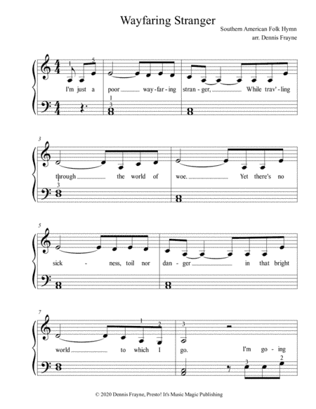 Wayfaring Stranger (standard notation) (arr. Presto! It's Music Magic Publishing)