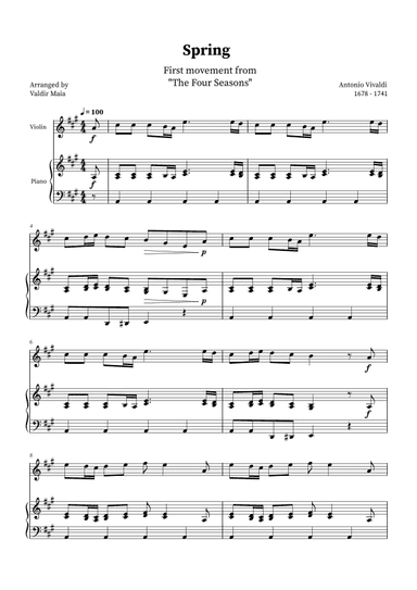 Spring - The Four Seasons for Violin and Piano (A Major) (arr. Valdir Maia)