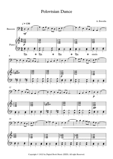 Polovtsian Dance - Alexander Borodin (Bassoon + Piano) (arr. Digital Book Music)