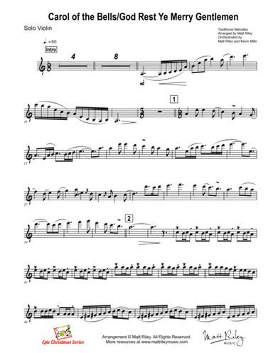 Carol of the Bells / God Rest Ye Merry Gentlemen - Violin and Accompaniment Track (arr. Matt Riley)