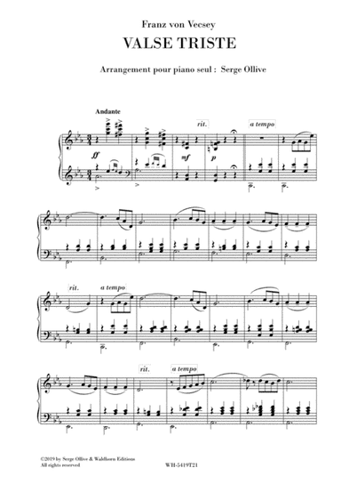 F. VON VECSEY - VALSE TRISTE for piano (arr. Serge OLLIVE)