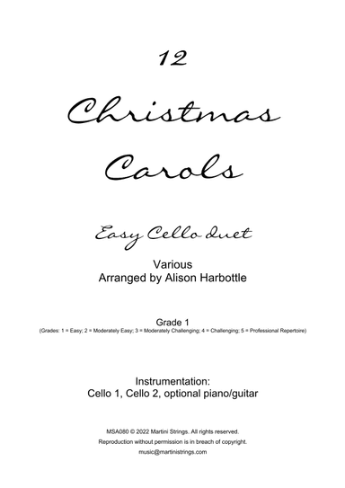 12 Christmas Carols for Easy Cello Duet (arr. Alison Harbottle)