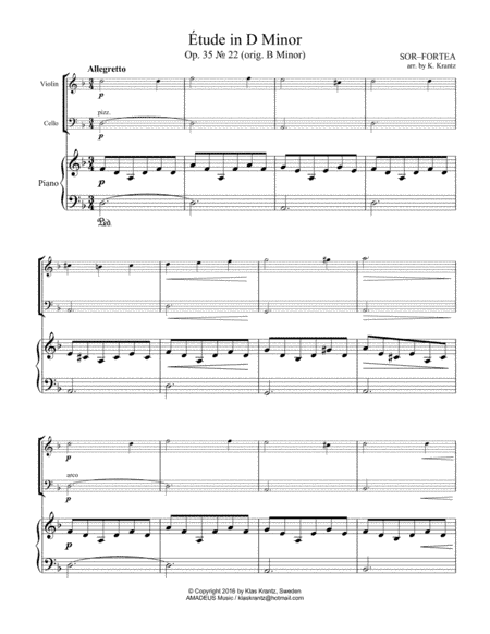Étude (study) in D Minor Op. 35 No. 22 for easy piano trio (arr. K. Krantz)