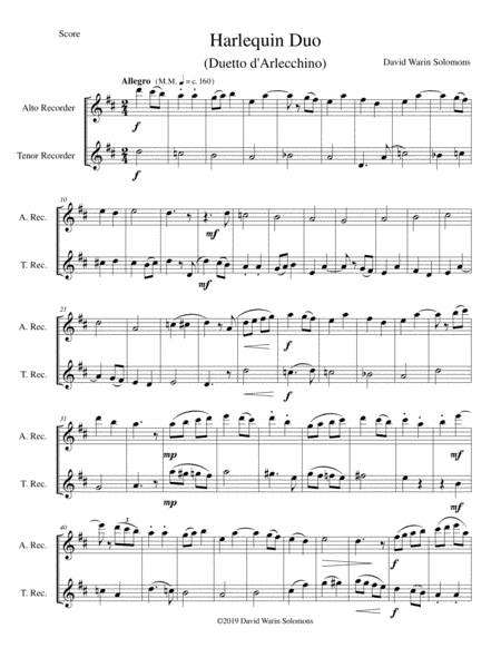 Harlequin Duo (Duetto d'Arlecchino) for alto and tenor recorders