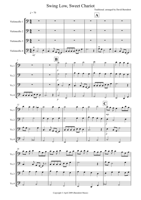 Swing Low, Sweet Chariot for Cello Quartet (arr. David Burndrett)