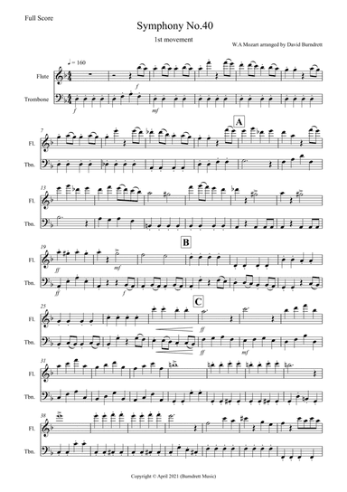 Symphony No.40 (1st movement) for Flute and Trombone Duet (arr. David Burndrett)