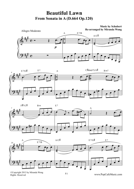 Beautiful Lawn (From Sonata in A - D.664 Op.120) by Schubert (arr. Miranda Wong)