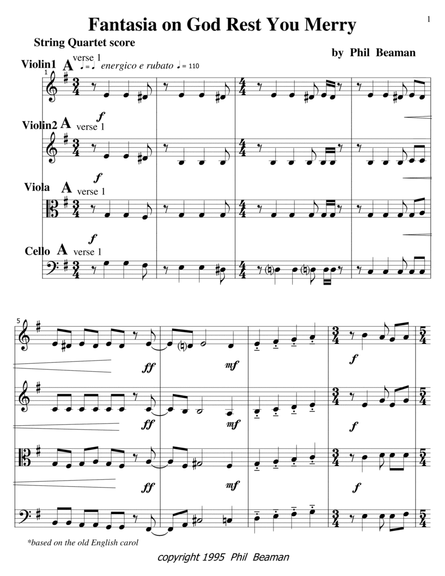Fantasia on God Rest You Merry - String Quartet (arr. Phil Beaman)