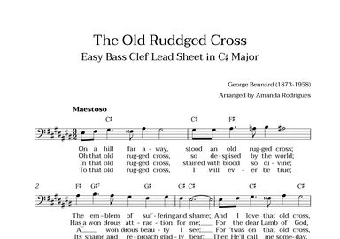 The Old Rugged Cross in C# Major - Easy Bass Clef Lead Sheet (arr. Amanda Cerqueira Rodrigues)