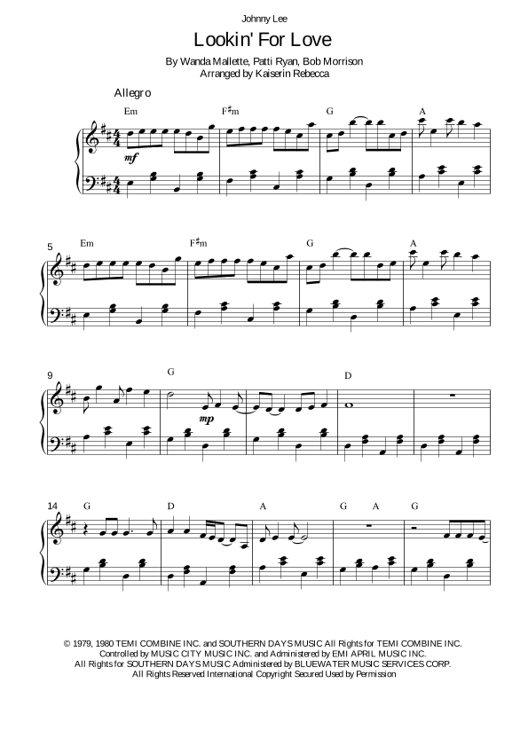 Lookin' For Love (arr. Kaiserin Rebecca)