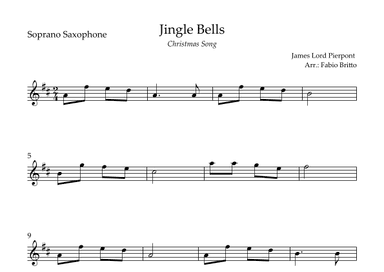 Jingle Bells (Christmas Song) for Soprano Saxophone Solo (arr. Fabio Britto)