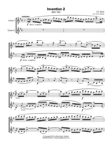 Invention No. 2 for guitar duo (arr. K. Krantz)