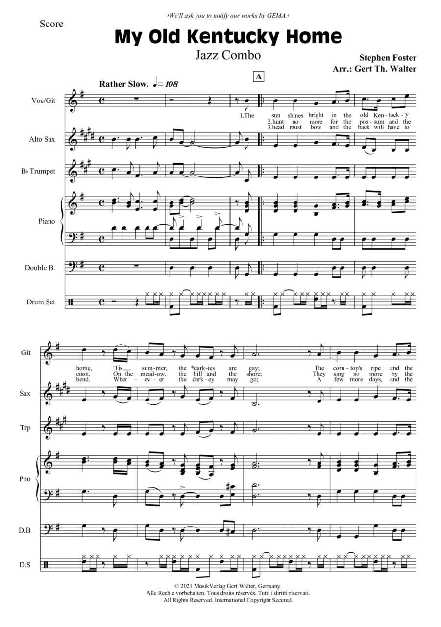 My Old Kentucky Home (arr. Gert Th. Walter)