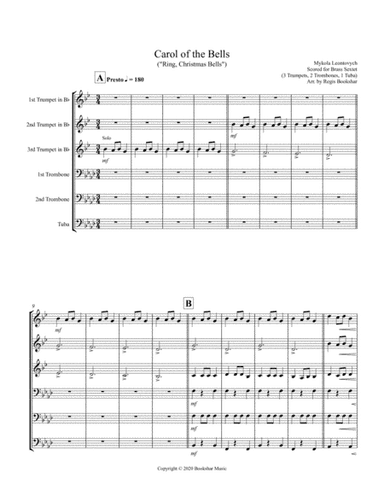 Carol of the Bells (F min) (Brass Sextet - 3 Trp, 2 Trb, 1 Tuba) (arr. Regis Bookshar)