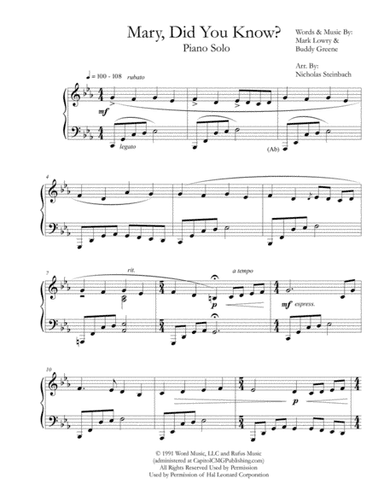 Mary, Did You Know? (arr. Nicholas Steinbach)
