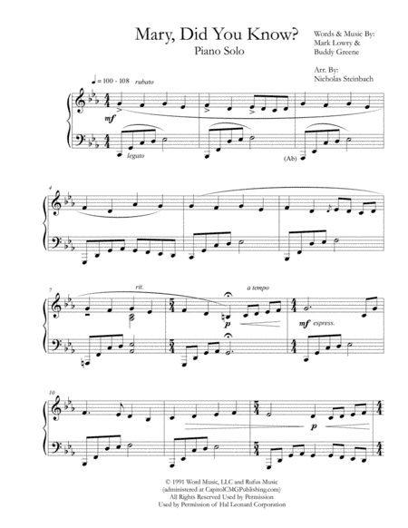 Mary, Did You Know? (arr. Nicholas Steinbach)