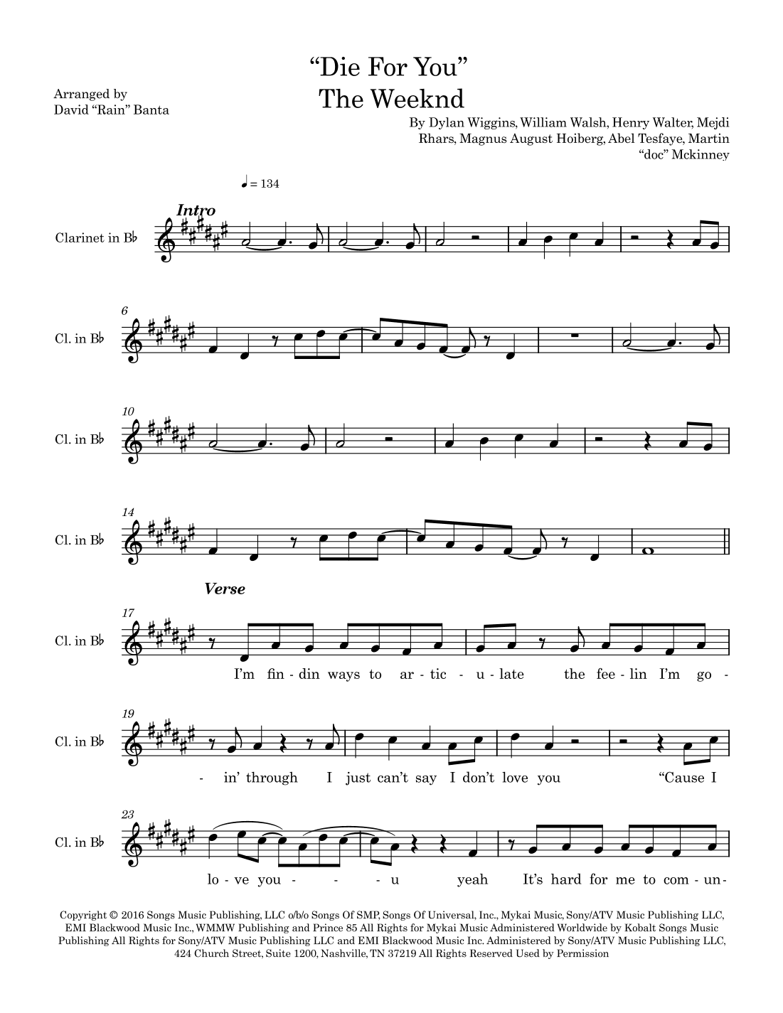 Die For You (arr. David "Rain" Banta)