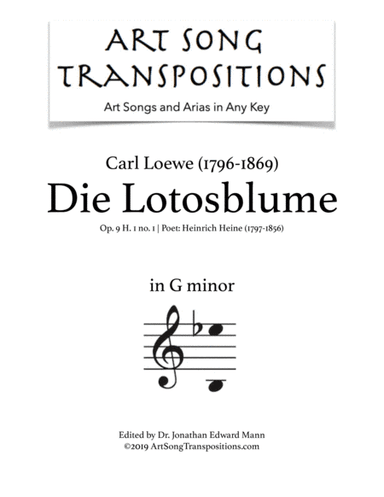 LOEWE: Die Lotosblume (transposed to G minor) (arr. ArtSongTranspositions.com)