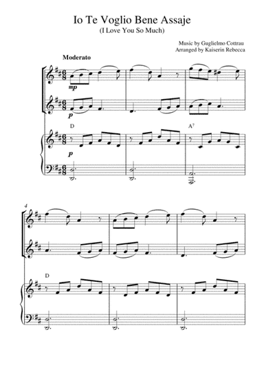 Io Te Voglio Bene Assaje (I Love You So Much) (violin duet and piano accompaniment) (arr. Kaiserin Rebecca)