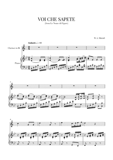 Mozart - Voi Che Sapete (for Clarinet and Piano) (arr. Cadenza Editions)