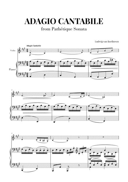 Sonata Pathetique (2nd Movement) - Adagio Cantabile for Violin and Piano (arr. Cadenza Editions)