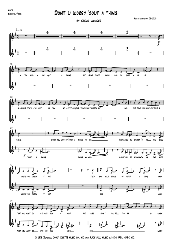 Don't You Worry 'bout A Thing (arr. Musicscorz)
