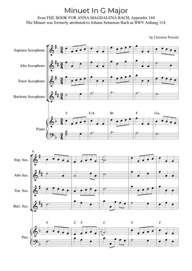 Minuet In G Major (with piano and chords) (arr. Alex Nunes Rodrigues)
