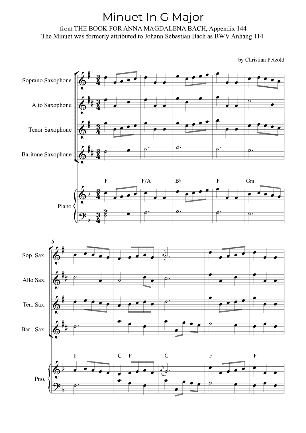 Minuet In G Major (with piano and chords) (arr. Alex Nunes Rodrigues)
