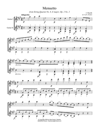 Menuetto from string quartet No. 8 for guitar duo (arr. K. Krantz)