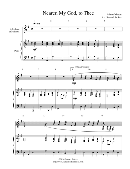 Nearer, My God, to Thee - xylophone/marimba with piano accompaniment (arr. Samuel Stokes)