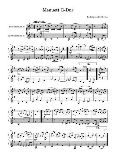Beethoven: Menuett G-Due for two clarinets (arr. S.Omukai)