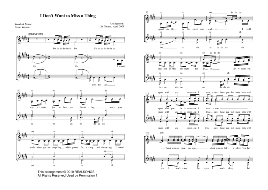 I Don't Want To Miss A Thing (arr. Liz Garnett)